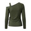 Casual Women Outfit Solid Color Skew Neck Lace Up Grommet Asymmetrical Hem Top and Chain Embellishment Skinny Pants Set - Vert Armée S | US 4