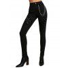 Casual Women Outfit Solid Color Grommet Lace Up Round Neck Top and Chain Embellishment Skinny Pants Set - Rouge foncé S | US 4