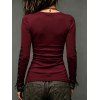 Casual Women Outfit Solid Color Grommet Lace Up Round Neck Top and Chain Embellishment Skinny Pants Set - Rouge foncé S | US 4