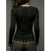 Solid Color Top V Neck Grommet Lace Up Long Sleeve Slim Top - Noir XXL | US 14