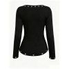 Solid Color Top V Neck Grommet Lace Up Long Sleeve Slim Top - Noir XXL | US 14
