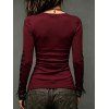 Solid Color Top Grommet Lace Up Round Neck Long Sleeve Top - Rouge foncé XXL | US 14