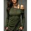 Solid Color Top Skew Neck Lace Up Grommet Asymmetrical Hem Long Sleeve Top - Vert Armée XXL | US 14