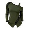Solid Color Top Skew Neck Lace Up Grommet Asymmetrical Hem Long Sleeve Top - Vert Armée XXL | US 14