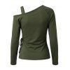 Solid Color Top Skew Neck Lace Up Grommet Asymmetrical Hem Long Sleeve Top - Vert Armée XXL | US 14