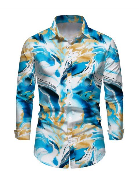 Men's Vacation Shirt Marble Fluid Print Long Sleeve Button Up Shirt
