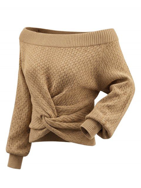 Off the Shoulder Sweater Textured Solid Color Twisted Long Sleeve Cropped Sweater