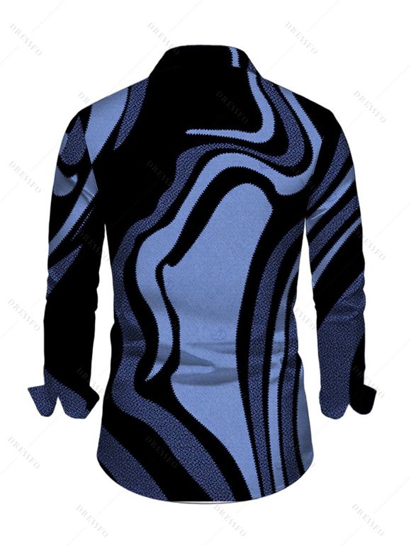 Men's Vacation Shirt Psychedelic Wave Print Button Up Long Sleeve Shirt - Bleu 5XL