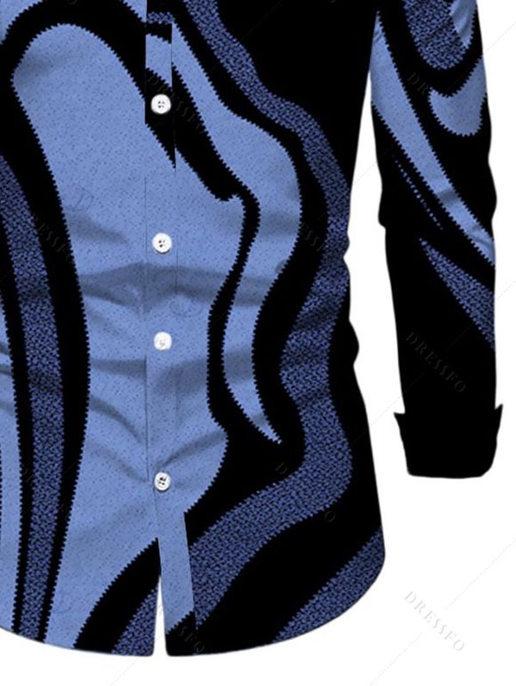 Men's Vacation Shirt Psychedelic Wave Print Button Up Long Sleeve Shirt - Bleu 5XL