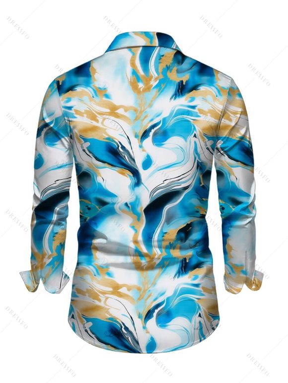 Men's Vacation Shirt Marble Fluid Print Long Sleeve Button Up Shirt - Bleu Ciel XL