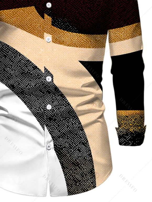 Men's Vacation Shirt Colorblock Geometric Patchwork Print Button Up Long Sleeve Shirt - Noir 5XL