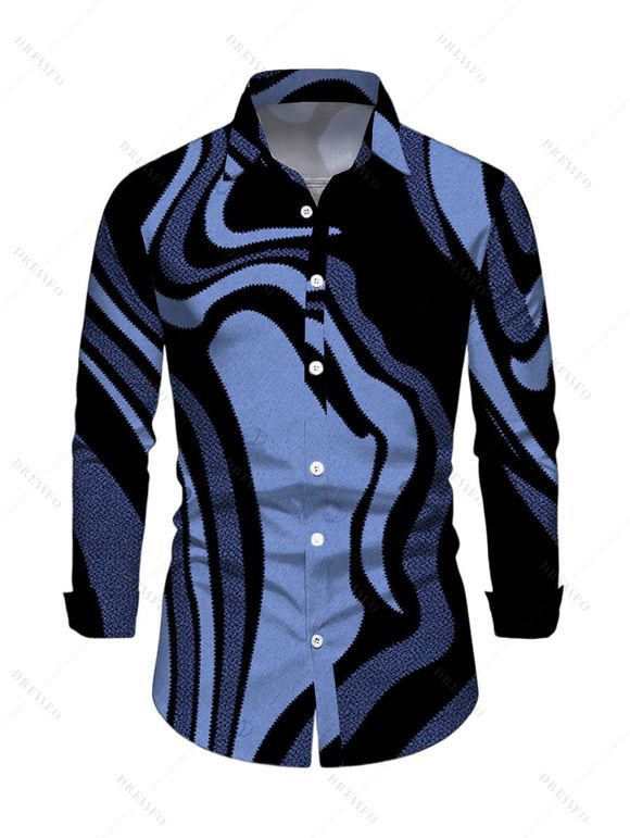 Vacation Couple Outfit Psychedelic Wave Print U Neck Long Sleeve Bodycon Maxi Dress and Shirt Set - Bleu S | US 4