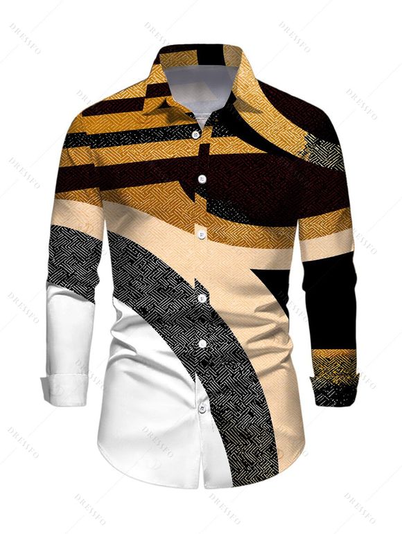 Vacation Couple Outfit Colorblock Geometric Patchwork Print U Neck Bodycon Dress and Long Sleeve Shirt Set - Noir S | US 4