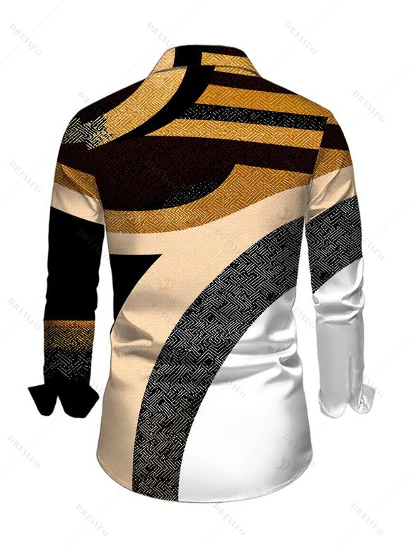 Vacation Couple Outfit Colorblock Geometric Patchwork Print U Neck Bodycon Dress and Long Sleeve Shirt Set - Noir S | US 4