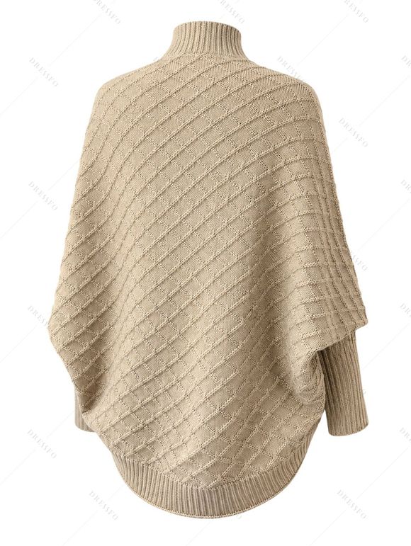 Solid Color Sweater Cardigan Geometric Textured Batwing Sleeve Open Front Cropped Coat - café XL | US 10