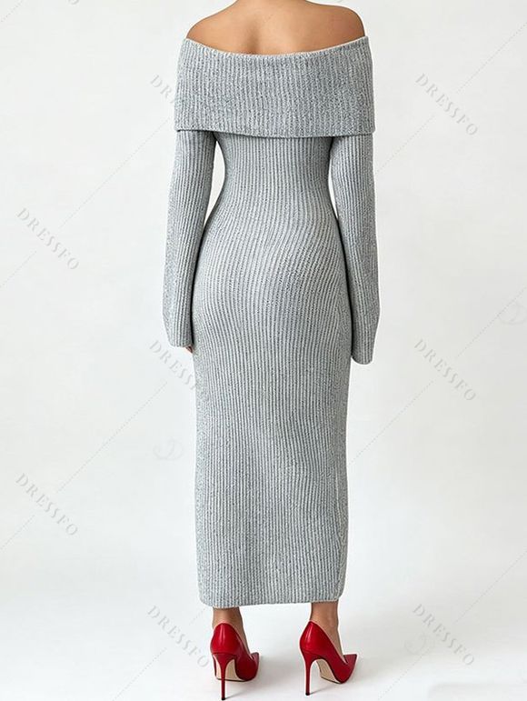 Solid Color Sweater Dress Textured Off the Shoulder Bell Sleeve Bodycon Dress - Gris Clair M | US 6