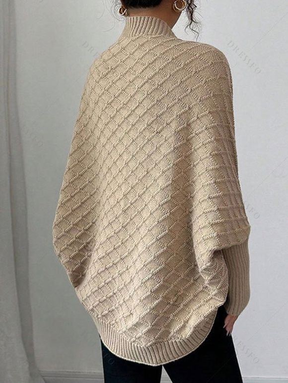 Solid Color Sweater Cardigan Geometric Textured Batwing Sleeve Open Front Cropped Coat - café XL | US 10