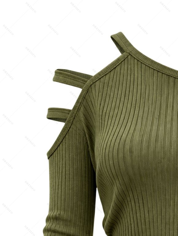 Streetwear Dress Solid Color Skew Neck Cut Out Mock Button Ruched Asymmetrical Bodycon Dress - Vert Armée XXL | US 14
