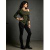 Casual Women Outfit Solid Color Skew Neck Lace Up Grommet Asymmetrical Hem Top and Chain Embellishment Skinny Pants Set - Vert Armée S | US 4