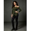 Casual Women Outfit Solid Color Skew Neck Lace Up Grommet Asymmetrical Hem Top and Chain Embellishment Skinny Pants Set - Vert Armée S | US 4