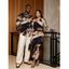 Vacation Couple Outfit Abstract Brush Stroke Print Mesh Skew Neck Bodycon Dress and Long Sleeve Shirt Set - Jaune S | US 4