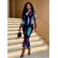Vacation Dress Abstract Brush Stroke Print Skew Neck Mesh Bodycon Dress - multicolor XL | US 12