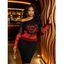 Gothic Top Rose Floral Butterfly Print Colorblock Mesh Panel Skew Neck Cropped Top - Rouge XXL | US 14