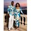Vacation Couple Outfit Marble Fluid Print U Neck Bodycon Dress and Long Sleeve Shirt Set - Bleu Ciel S | US 4