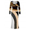 Vacation Couple Outfit Colorblock Geometric Patchwork Print U Neck Bodycon Dress and Long Sleeve Shirt Set - Noir S | US 4