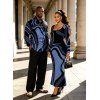 Vacation Couple Outfit Psychedelic Wave Print U Neck Long Sleeve Bodycon Maxi Dress and Shirt Set - Bleu S | US 4