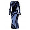 Vacation Couple Outfit Psychedelic Wave Print U Neck Long Sleeve Bodycon Maxi Dress and Shirt Set - Bleu S | US 4
