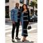 Vacation Couple Outfit Colorblock Faux Denim Print U Neck Bodycon Dress and Long Sleeve Shirt Set - Bleu S | US 4