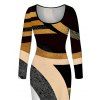 Vacation Dress Colorblock Geometric Patchwork Print U Neck Long Sleeve Bodycon Dress - Noir S | US 4
