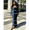 Vacation Dress Colorblock Faux Denim Print U Neck Long Sleeve Bodycon Dress - Bleu S | US 4