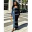 Vacation Dress Colorblock Faux Denim Print U Neck Long Sleeve Bodycon Dress - Bleu S | US 4