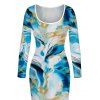 Vacation Dress Marble Fluid Print U Neck Long Sleeve Bodycon Dress - Bleu Ciel XL | US 12