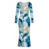 Vacation Dress Marble Fluid Print U Neck Long Sleeve Bodycon Dress - Bleu Ciel XL | US 12