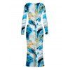 Vacation Dress Marble Fluid Print U Neck Long Sleeve Bodycon Dress - Bleu Ciel XXL | US 14