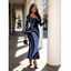 Vacation Dress Psychedelic Wave Print U Neck Long Sleeve Bodycon Maxi Dress - Bleu L | US 8-10