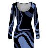 Vacation Dress Psychedelic Wave Print U Neck Long Sleeve Bodycon Maxi Dress - Bleu XXL | US 14