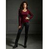 Casual Women Outfit Solid Color Grommet Lace Up Round Neck Top and Chain Embellishment Skinny Pants Set - Rouge foncé S | US 4