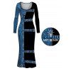 Vacation Dress Colorblock Faux Denim Print U Neck Long Sleeve Bodycon Dress - Bleu XXL | US 14