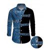 Men's Vacation Shirt Colorblock Faux Denim Print Button Up Long Sleeve Shirt - Bleu 5XL