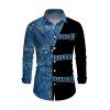 Men's Vacation Shirt Colorblock Faux Denim Print Button Up Long Sleeve Shirt - Bleu 5XL