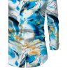 Men's Vacation Shirt Marble Fluid Print Long Sleeve Button Up Shirt - Bleu Ciel XL