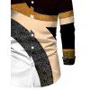 Men's Vacation Shirt Colorblock Geometric Patchwork Print Button Up Long Sleeve Shirt - Noir 5XL