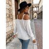 Solid Color Pullover Sweater Geometric Textured Lantern Sleeve Cold Shoulder Sweater - Blanc L | US 8-10