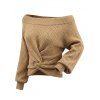 Off the Shoulder Sweater Textured Solid Color Twisted Long Sleeve Cropped Sweater - café XL | US 12
