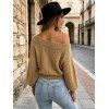 Off the Shoulder Sweater Textured Solid Color Twisted Long Sleeve Cropped Sweater - café XL | US 12