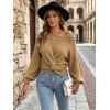 Off the Shoulder Sweater Textured Solid Color Twisted Long Sleeve Cropped Sweater - café XL | US 12